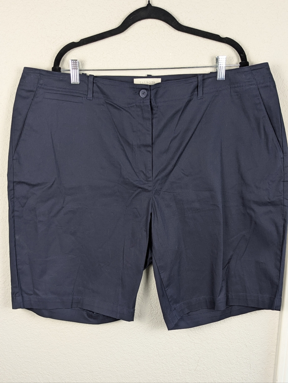 Talbots Woman 10" Bermuda Chino Shorts 22W Navy Stretch Cotton Elastic Panels